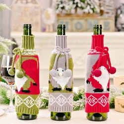 Wholesale Santa Decorations Xmas Wine Bottle Gift Loot Pompom Christmas Wine Bag