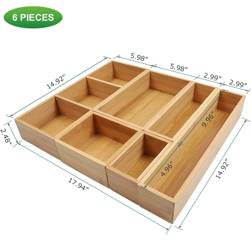 Kitchen Drawer Organizer for Utensils Grid Silverware Tray Bamboo Drawer Organizers Cutlery Storage with Removable Dividers