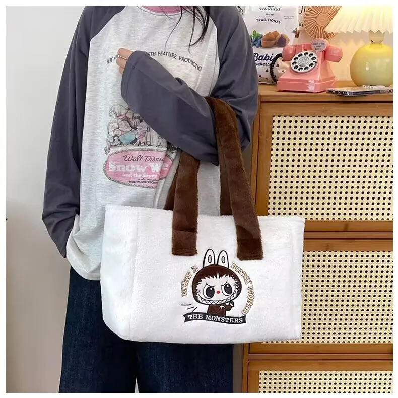 Botu 25cm New Labubu Shoulder Bag Cartoon Large Capacity Handbag Plush Toy Bag Student Crossbody Bags The Monsters Outdoor