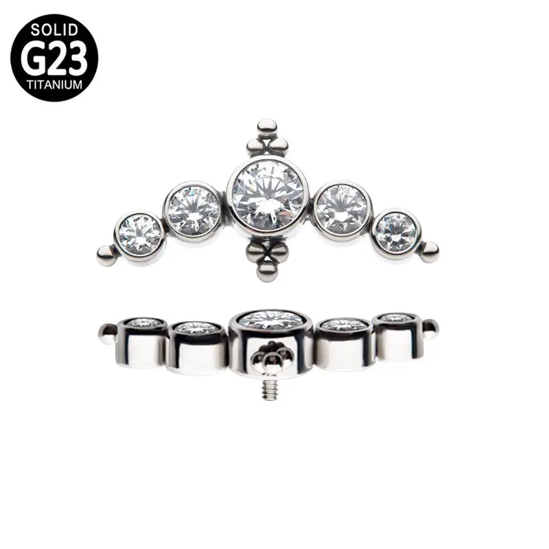 ASTM F136 Titanium CZ Opal Top Parts Navel Nailed Lip Nail Earrings Labret Nose Rings Body Piercing Jewelry Accessories