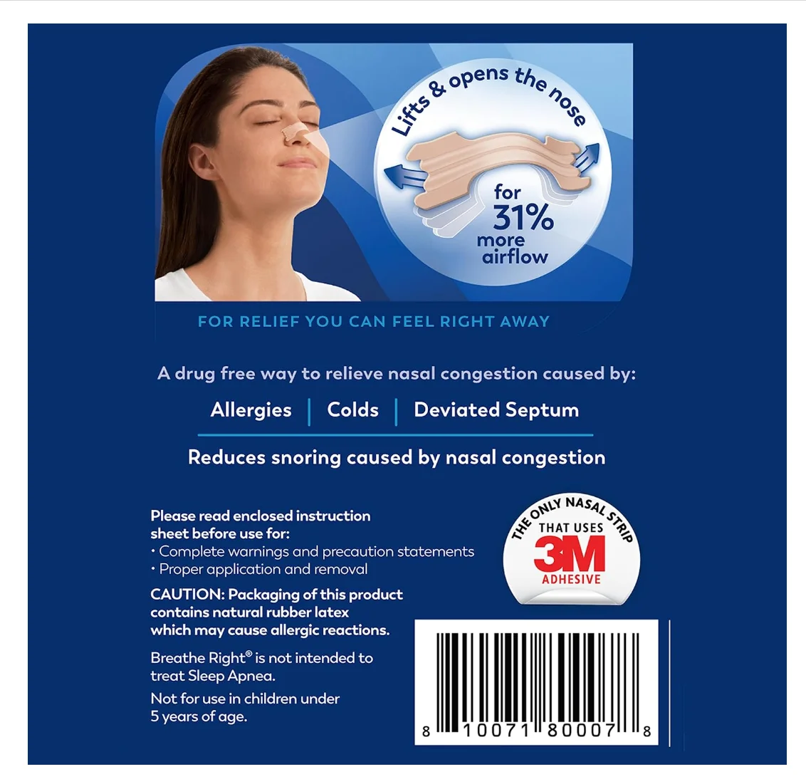 Breathe Right Original Nose Strips to Reduce Snoring and Relieve Nose Congestion, Tan, 30 Count