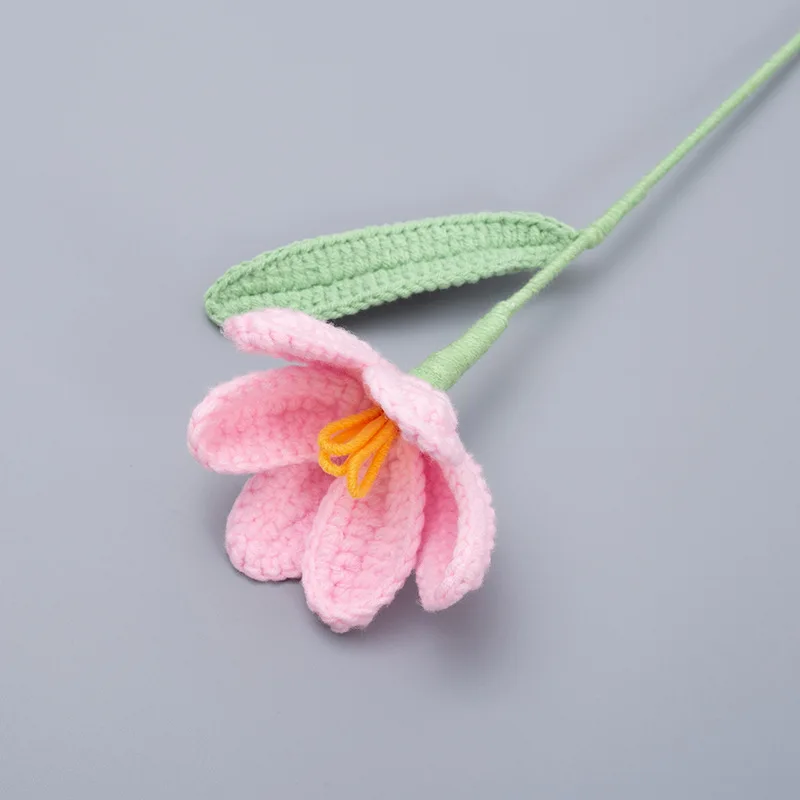 Home Decoration Hand Made Knitted Flowers Handmade Artificial Crochet Tulip Flowers For Bouquet