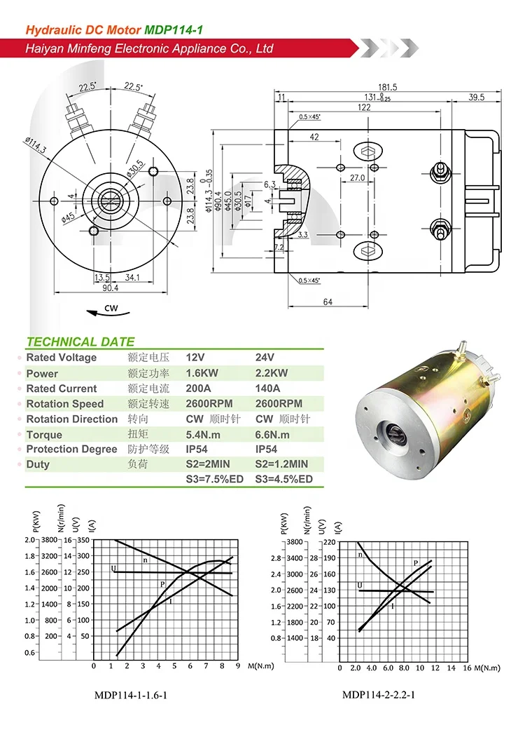 12V 24 volt 2.2KW dc motor hydraulic pump power pack for forklift parts drive motor trailer