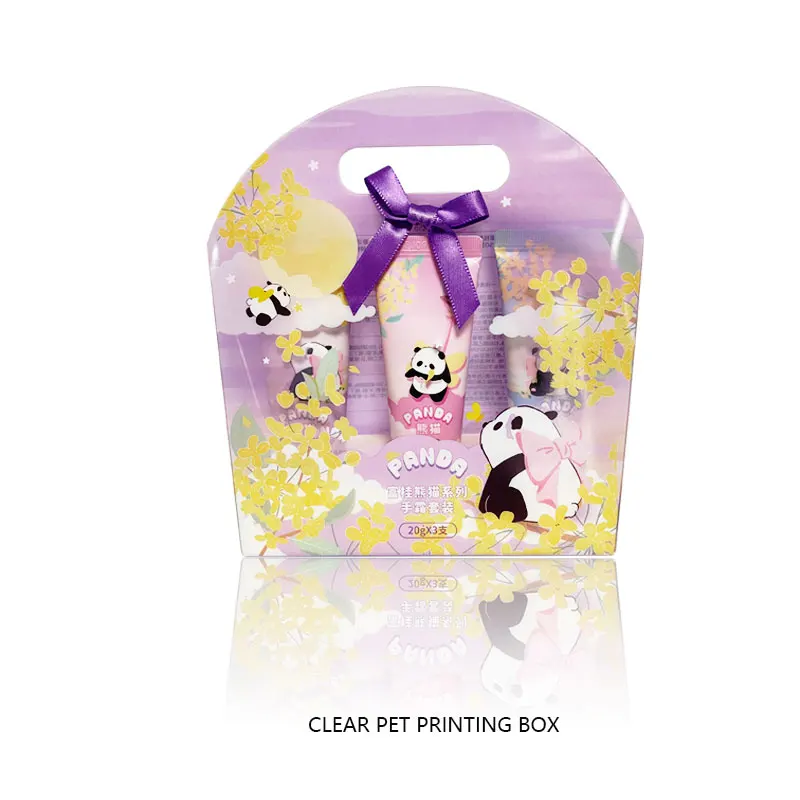 Recyclable PET Clear Plastic Packaging Box with Anti-Crease Printing Design Hanging Hook for Cosmetics With Clear View Window