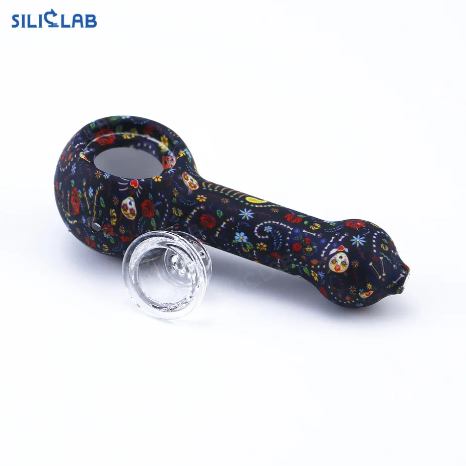 Декоративные мультфильм печатных табака воды Smoke Weed Аксессуары Длинные трубы стеклянная курительная чаша