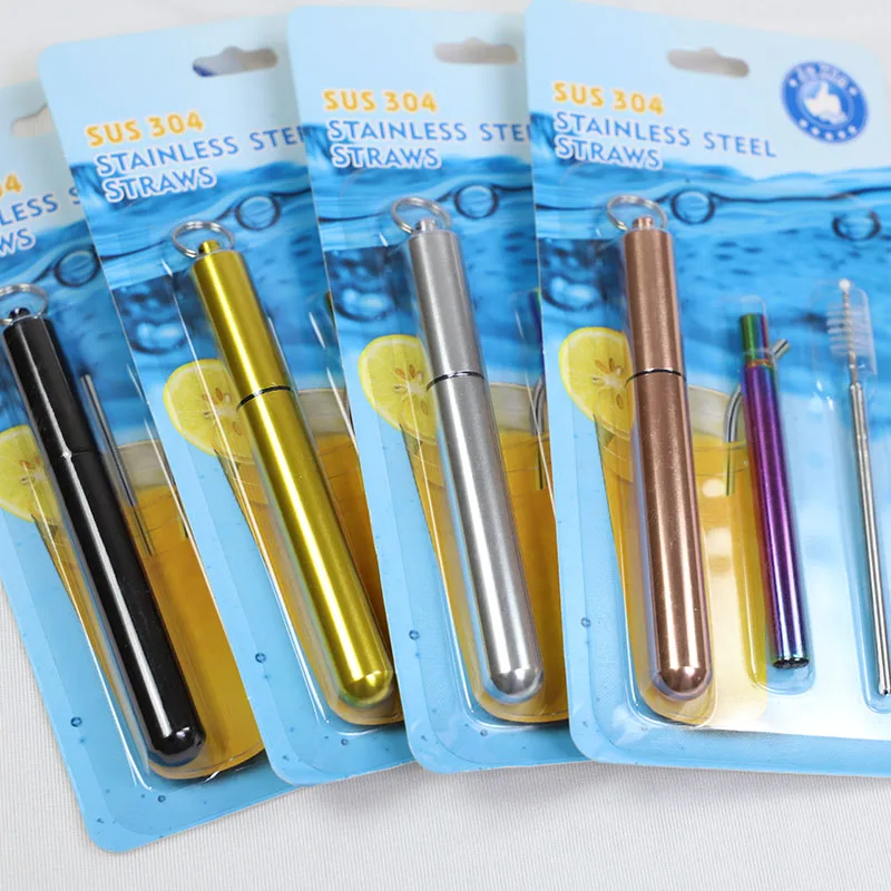 Portable High-End 304 Foldable Reusable Custom Telescopic Stainless Steel Metal Collapsible Drinking Straw with case