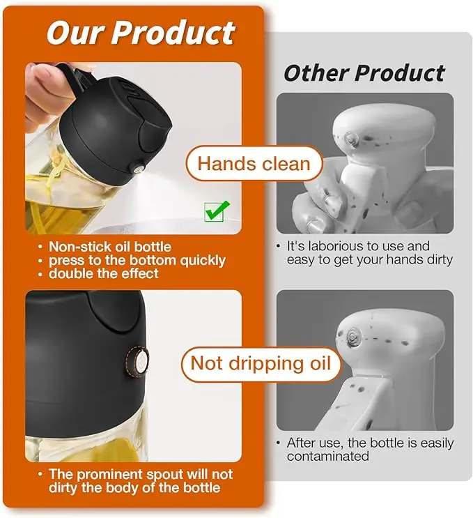 Source factory wholesale luxury Kitchen 2-in-1 Oil Dispenser and Sprayer 16oz 470ml Glass Olive Oil Spray Bottle for Cooking