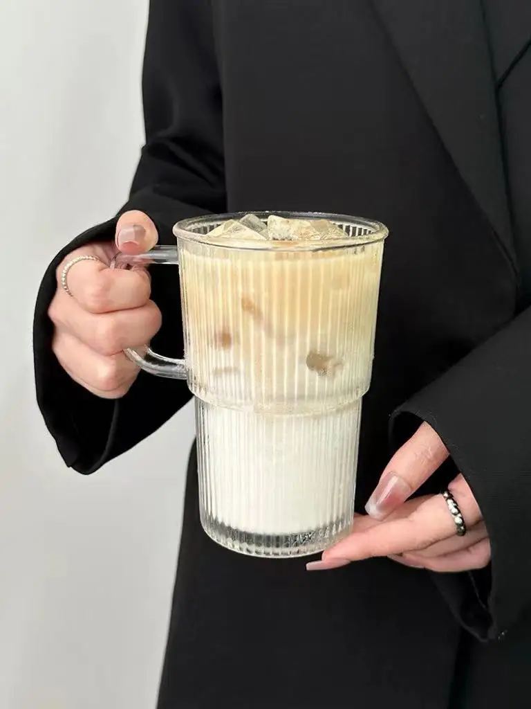 Wholesale Ribbed Simple Vertical Stripe Glass Ice Coffee Tea Milk Mug Custom Coffee Mugs