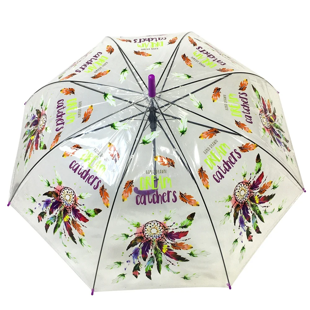OVIDA Eco-friendly POE Clear Fabric Transparent Umbrella Purple Promotion Umbrella