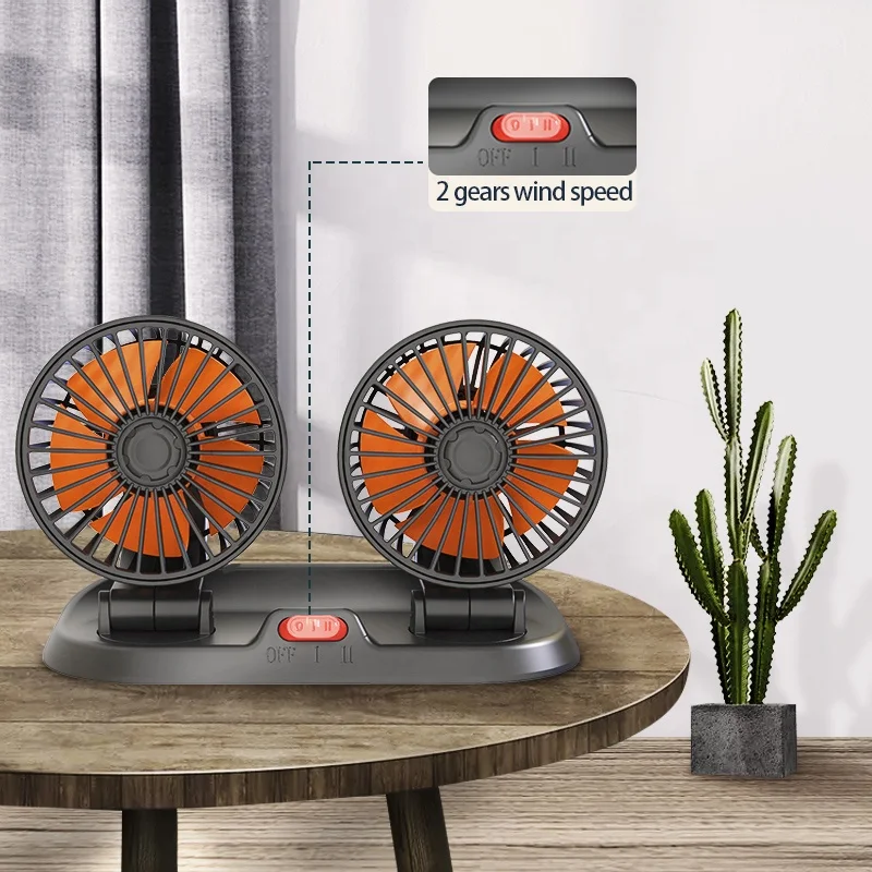 Dual dashboard car fan heads 12V 24V truck air fan universal USB interior accessories 12 volt fan rv suv F410 For Car Office