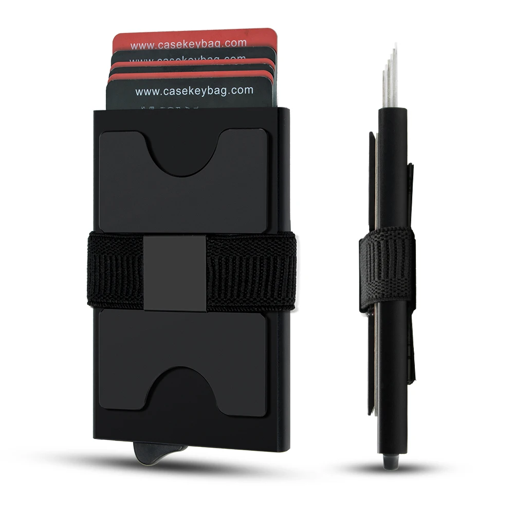 Casekey Slim Minimalist Aluminum Smart Wallet Tarjetero Rfid Blocking Pop Up Metal Credit Card Holder with Money Strap