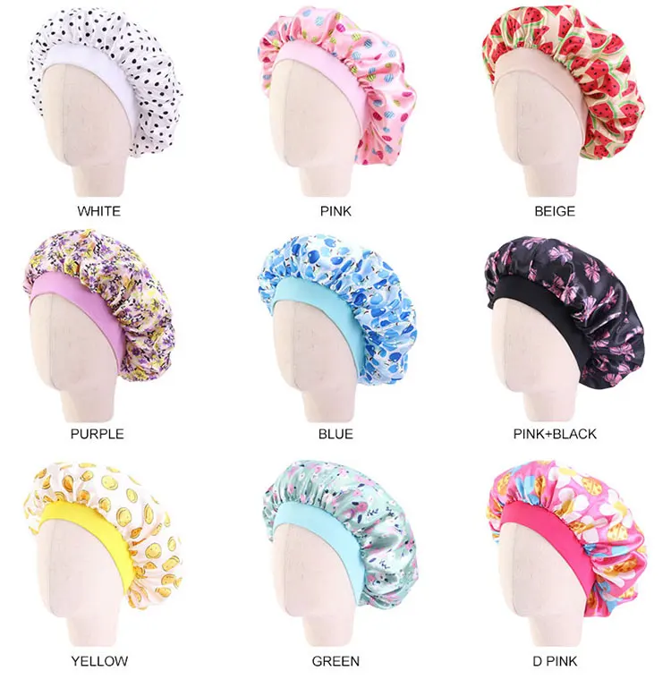 Hot Sale Custom Logo Cute Fruit Pattern Elastic Band Night Hat Baby Hair Care Satin Bonnets