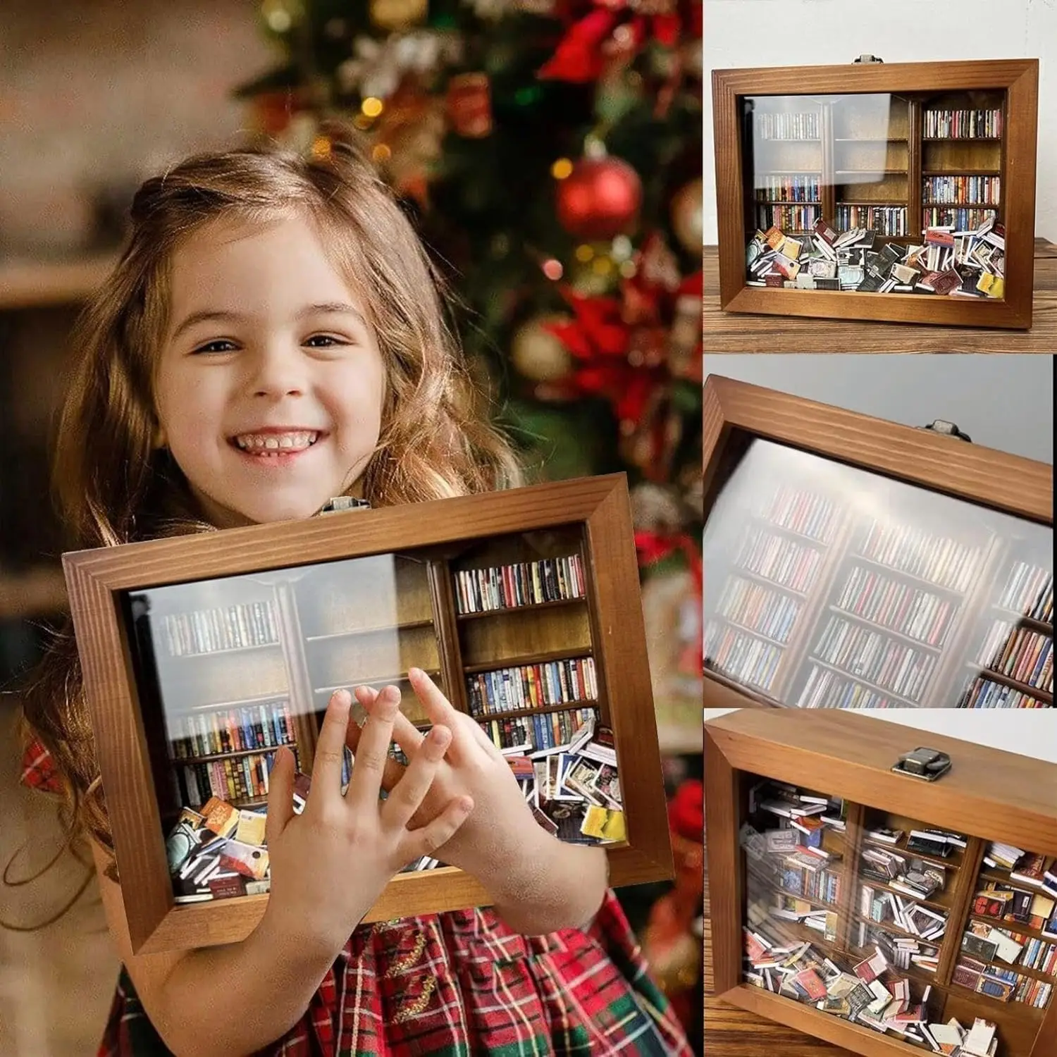 Shake Away Anxiety Bookshelf Mini Anti-Anxiety Bookshelf Ornament For Desktop Decor Stress Reliever Wooden Library Birthday Gift