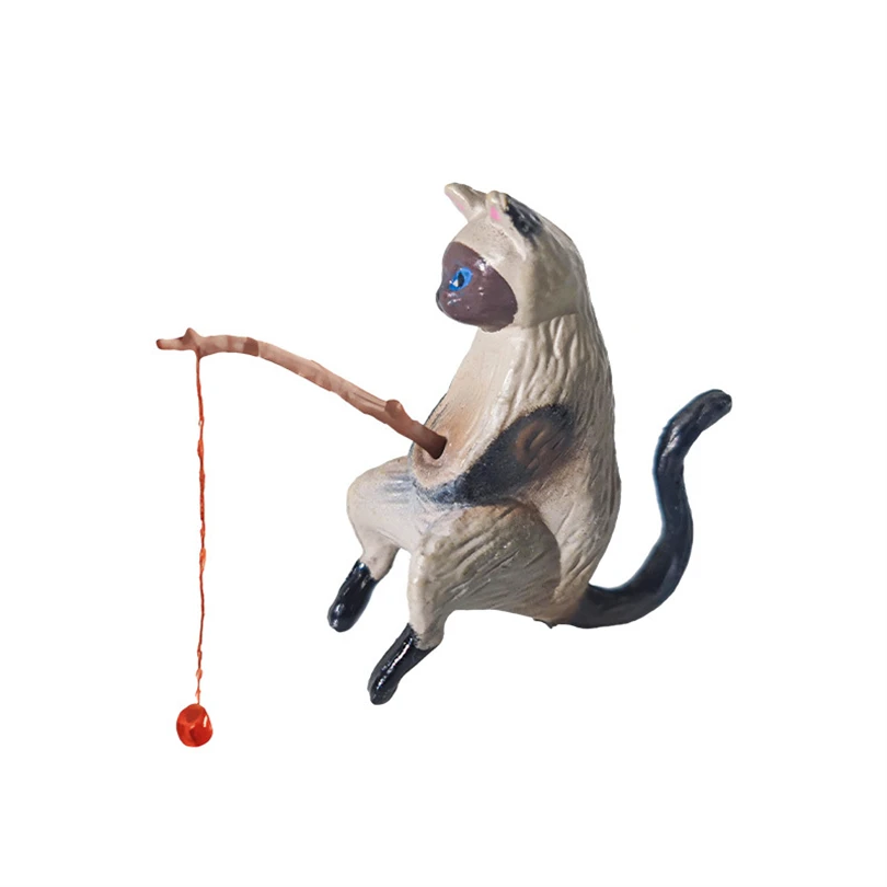 Cute Cat Figurines Aquarium Fish Tank Aquarium Pendant Cat for Fish Tank Aquarium Landscape Cat Fishing Figurine