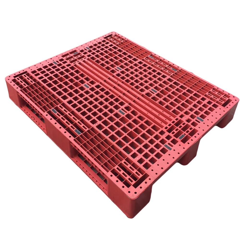 China Hot Sale 3 Skids Blue Custom Made Economic European Grid Open Bottom Deck Anti Slip Plastic Pallet For Sale