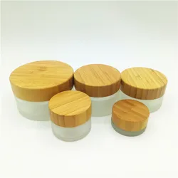 Luxury Face Cream Bottle Frosted Glass Cosmetic Jar Skincare Glass Packaging With Bamboo Cap