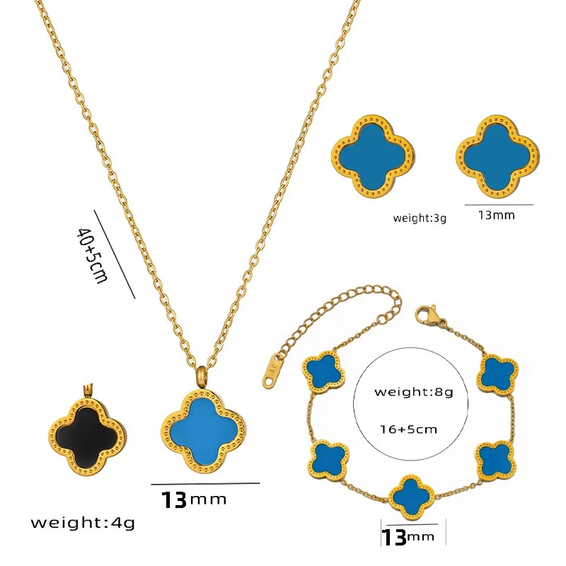 New Arrival 18k Gold Plated Stainless Steel Designer Jewelry Famous Brand Four Leaf Clover Earring Bracelet Necklace Jewelry Set