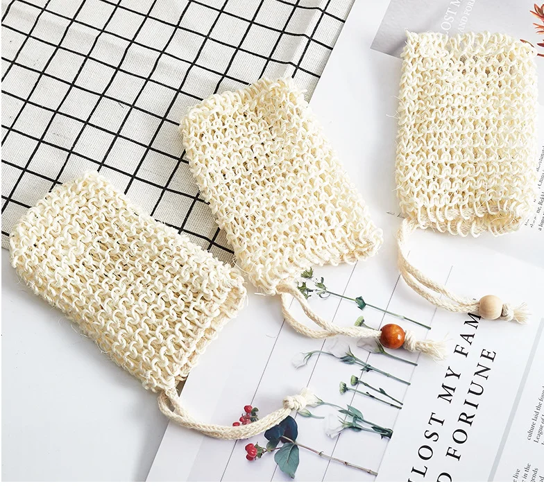 Sisal Soap Bags with Drawstrings, Natural Sisal Soap Saver Pouch for Scraps, Foaming, Drying Soap, Exfoliating, Massage