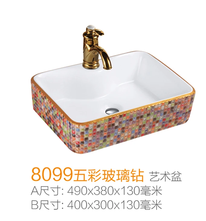 Easy cleaning single hole multicolor glass drill surface rectangular luxury ceramic bathroom countertop sink