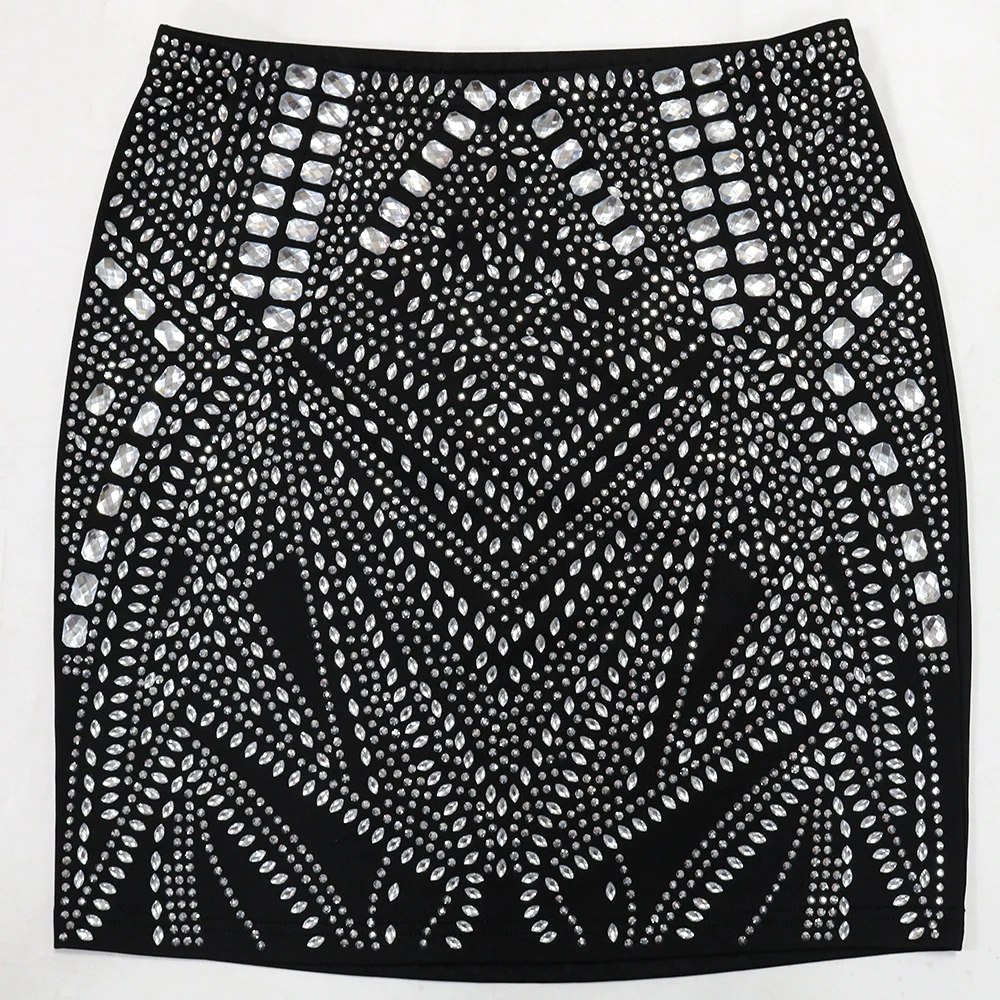 Chunya 901246 INS Sexy Rhinestone Two piece Set Crop Top and Skirt O-neck Ladies 2024