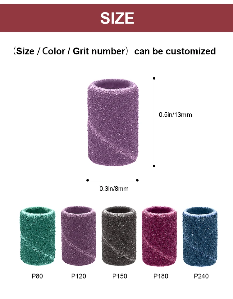 Professional Purple White Pink Nail Sanding Bands Custom Logo 180girt Fine Polish Sanding Bands for Nail Drill Bits Factory Sale