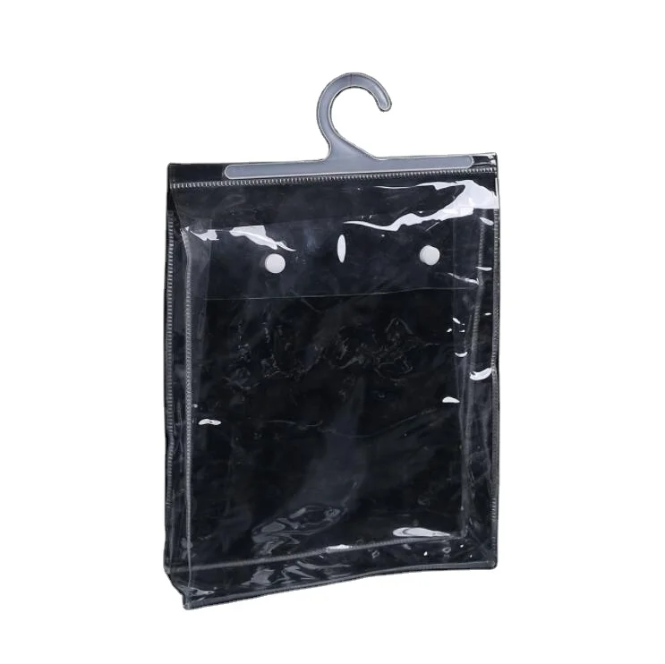 Wholesale plastic hook Button Closure PVC garment packaging bag