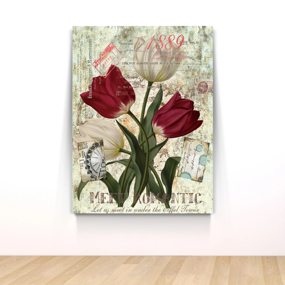 Impressional Paris Art wooden picture frame flower series  canvas oil painting For Room Decoration