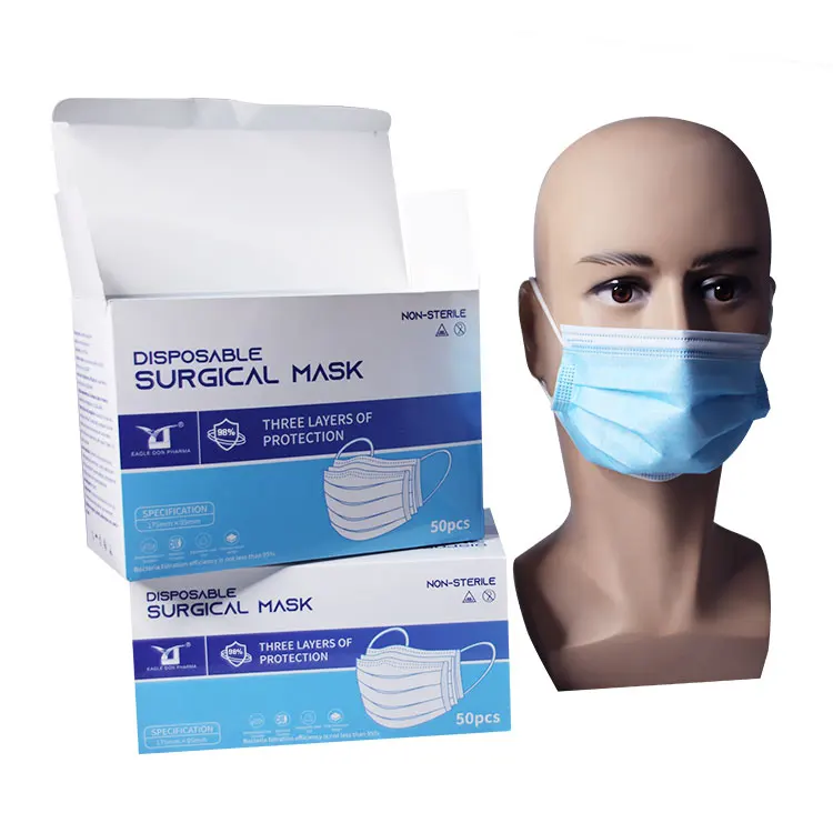 Individually wrapped, three-ply blue, surgical mask, wholesale by credit manufacturer