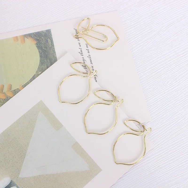 Customized Gold Plated Lemon Fruit Cool Paper Clips Kawaii Stationery Kawaii Accessories Bookmark Office Clip Paperclips