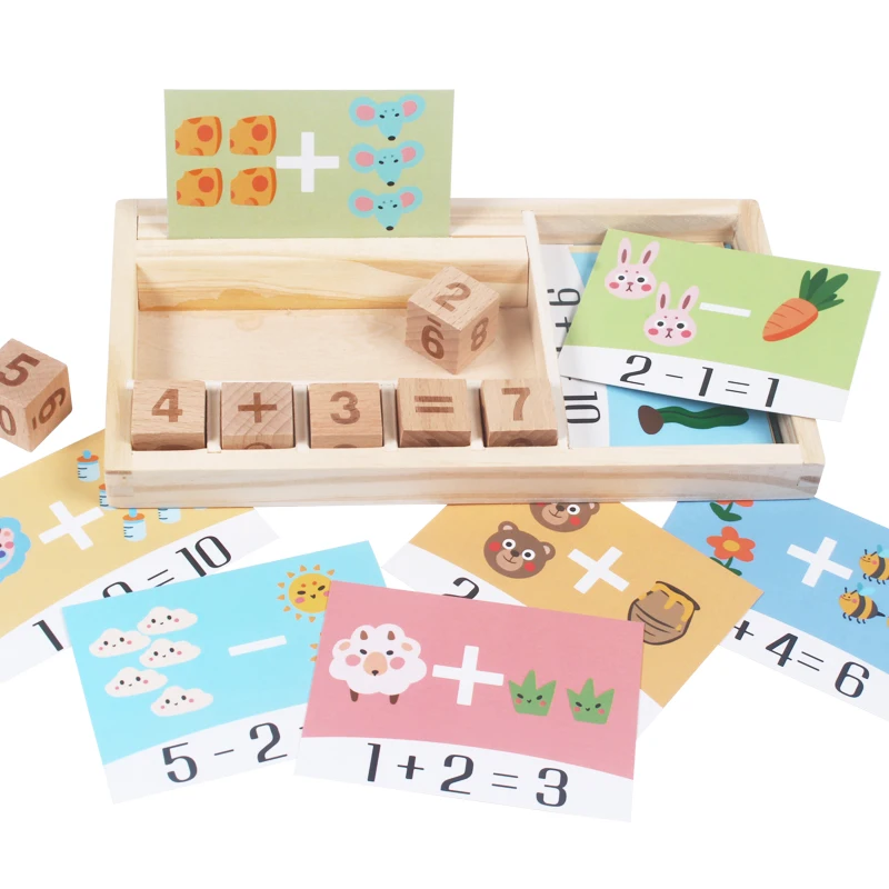 2023 Factory direct Wooden calculating  Math game with Flash card in English word for toddlers early educational toys