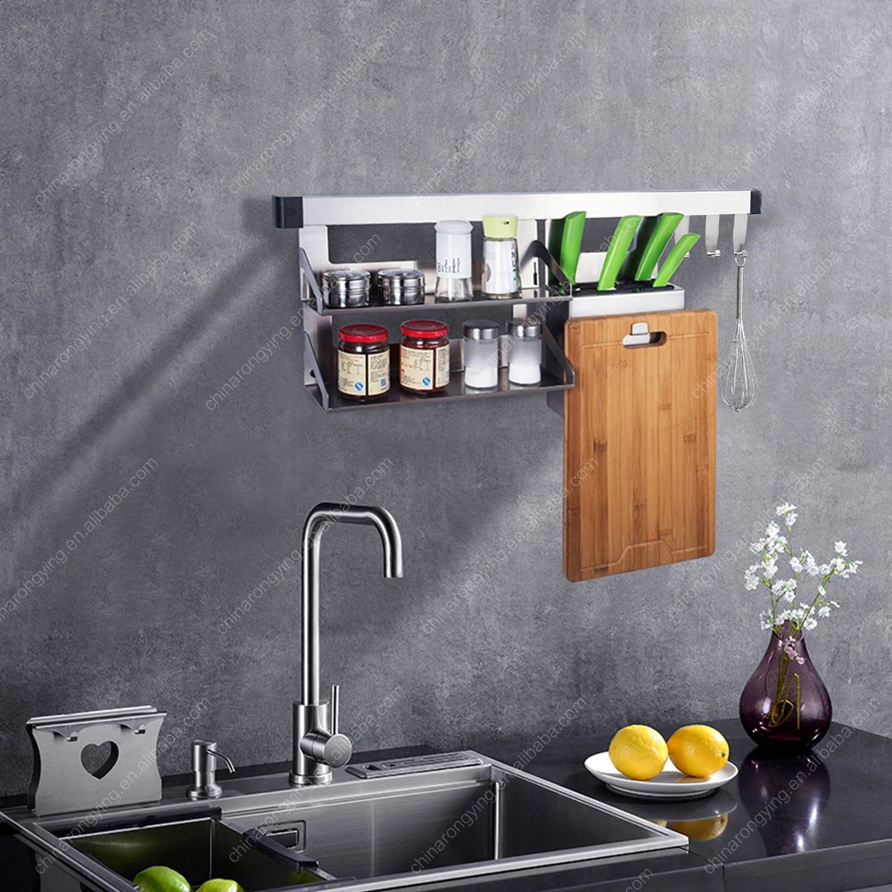 stainless steel 304 kitchen spice knife chopping block wall rack,combinable rack