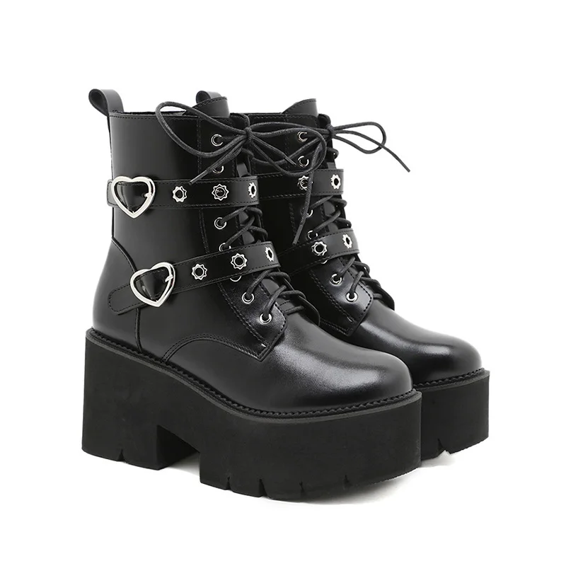 2024 New Design Goth Style Ankle Boots Women Plus Size Winter Wedges Platform Height Increase Zip Closure Waterproof Rubber