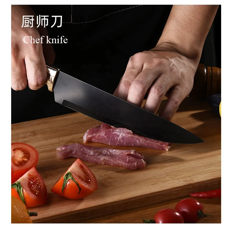 4 PCS Non Stick Black Color Coating Blade Knives Set 8 Inch High Carbon German Stainless Steel Chef Knives with Ergonomic Handle