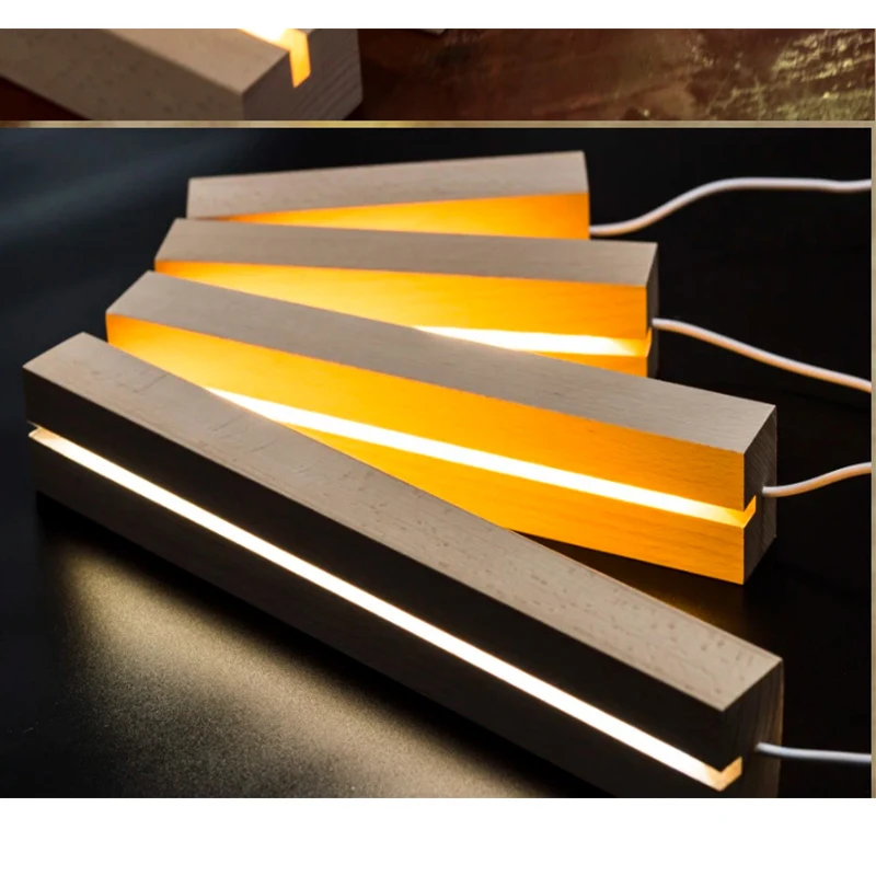 DIY customized blank acrylic with led light table lamp wood base 3d night light wooden lamp with clear acrylic