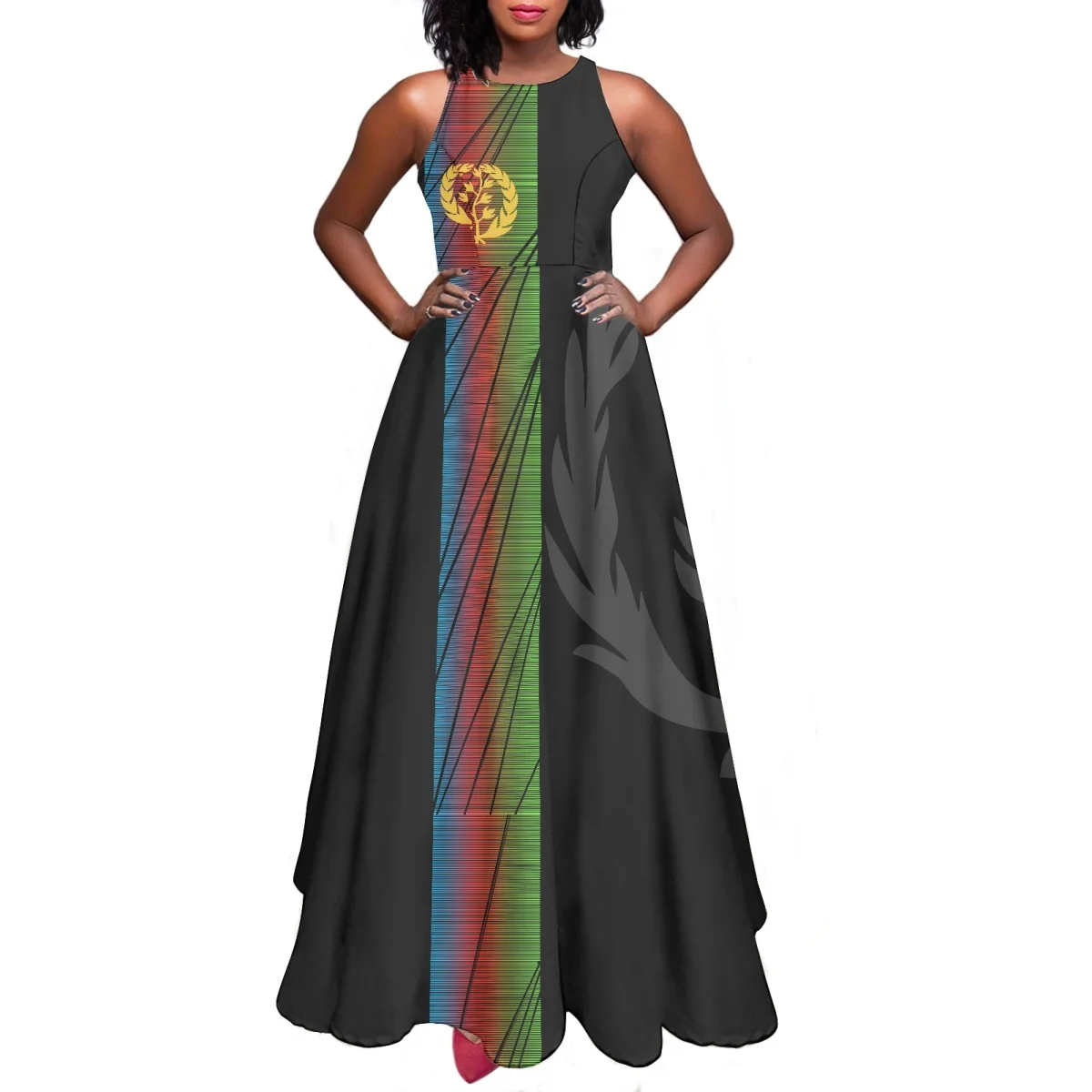 2023 New Arrival Eritrea Women Vintage Evening Dresses Sexy Eritrean Flag Sleeveless Custom Logo Stretchy Dress Summer Wholesale