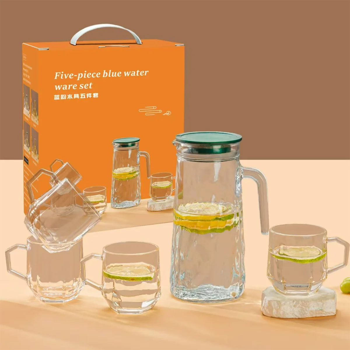 wholesale heat resistant clear colored borosilicate water filter pitchers jug cups set