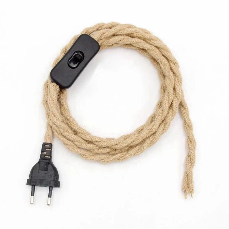 Hemp Rope With EU Two-pin Plug 303 Switch Dimmer Switch Custom Cable Length For Pendant Light DIY Cord Set