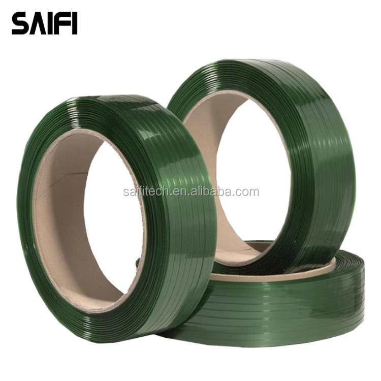 Best sale brick packing green color embossed polyester strap high strength PET strap strapping