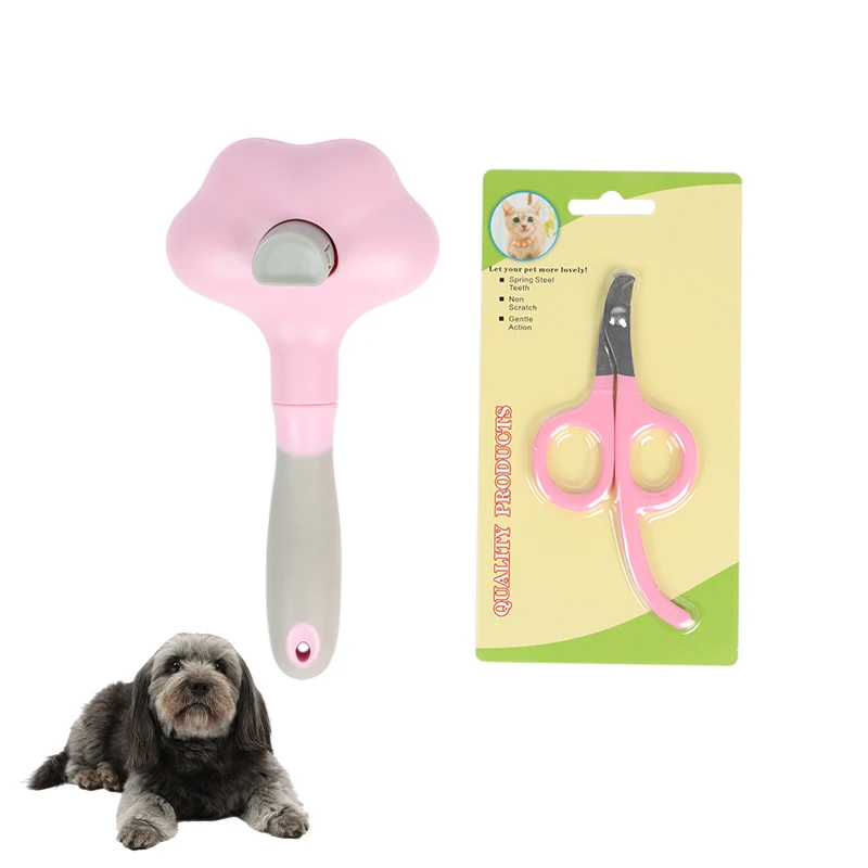 New Arrival 2pcs/set Dog Grooming Set Dog Paw Scissors Pet Hair Remover Brush Pet Grooming Kit