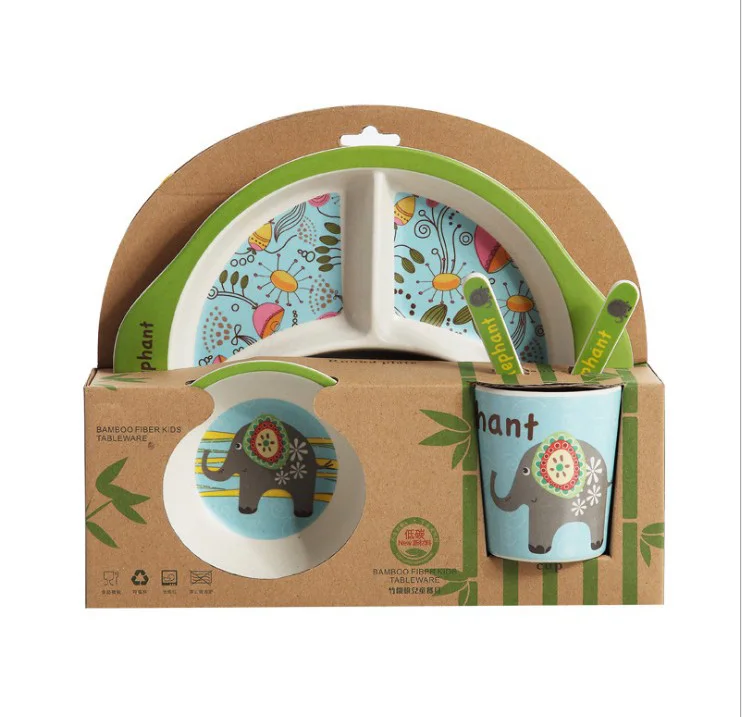 Cute  Lion Bamboo Fiber Children Tableware Set  Eco-Friendly Rice Bowl Cartoon Elephant Kids Dinnerware Baby Salad Plate