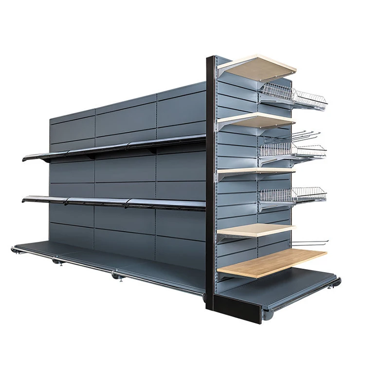 Grocery Store Gondola Shelving Led Lights Black Steel Supermarkets Shelves