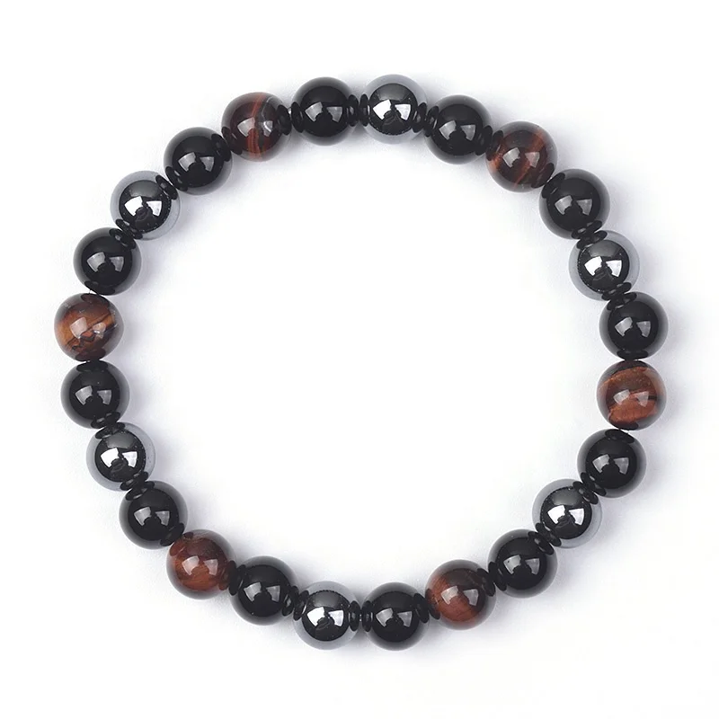 Fashion Natural Stone 8mm Tiger Eye Beads Hematite Black Onyx Bracelets for Men Round Stretchable Bead Bracelet