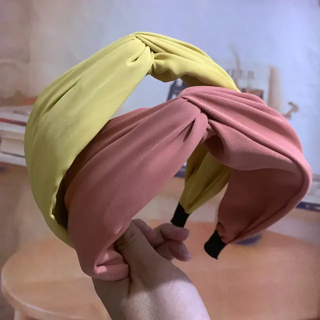 6cm Latest Fashion Bright Hair Hoop High Cranial Top Cloth Art Solid Big Wide Plain knotted Headband Broad Hair Band