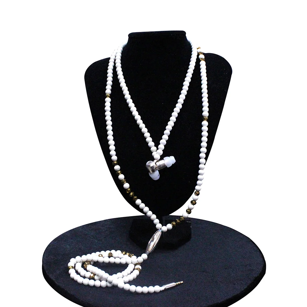 White real wood beads neckband earphones with mic and metallic wired earbuds for Europe market