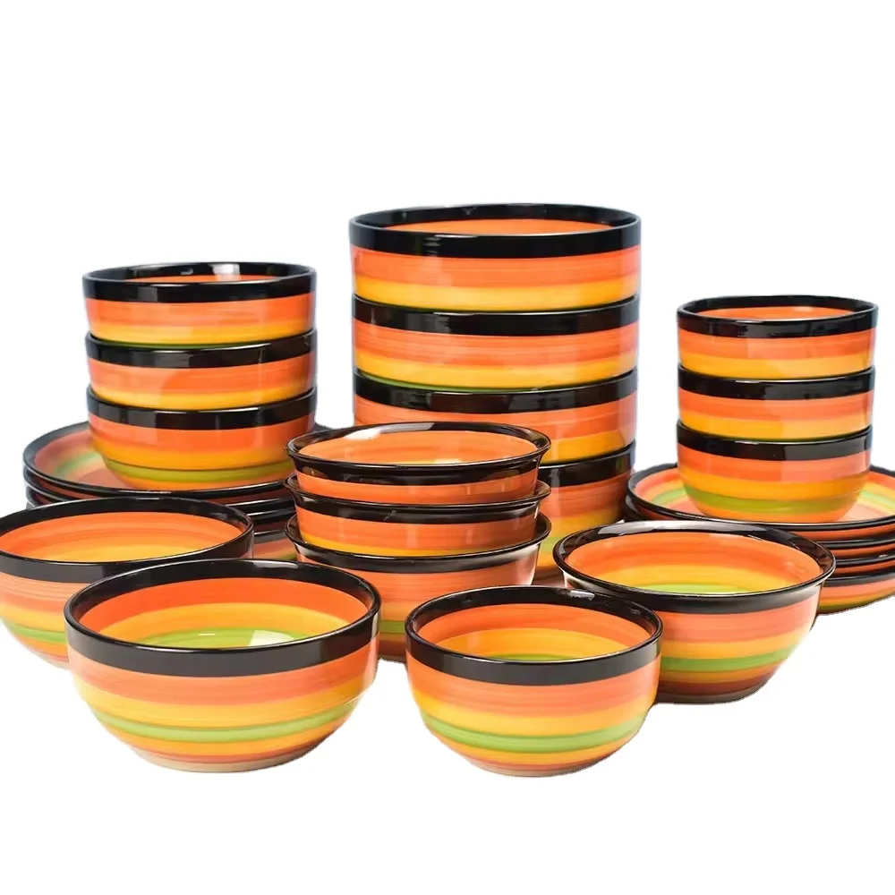 Rainbow  ceramic  dinnerware set  porcelain tableware plate and bowl   price good  wholesale  microwave safe