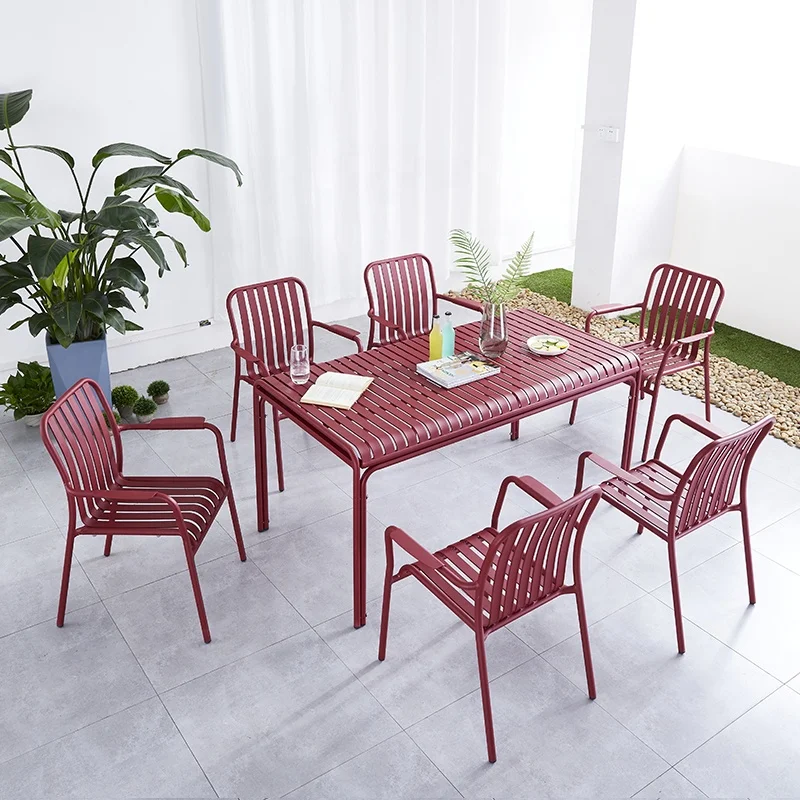 Stackable Indoor Outdoor Furniture Garden Aluminum Chair with Aluminum Slats Garden Dining Chairs and Tables