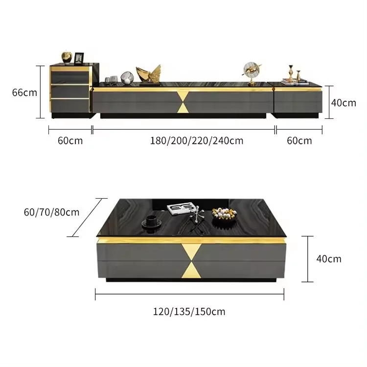 Living room furniture tv cabinets modern luxury tv stand and coffee table set with drawer