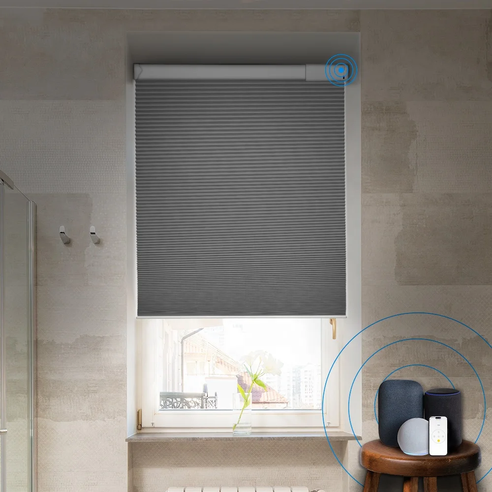 Smart Remote Control Automatic Pleated Cellular Shades Blind Thermal Double Cell Cordless Honeycomb Blind Persiana Electrica