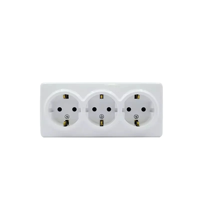 Triple Schuko Outlet without Shutter Surface Mounted 16 amper wall electrical socket durable and best price wall sockets with CE