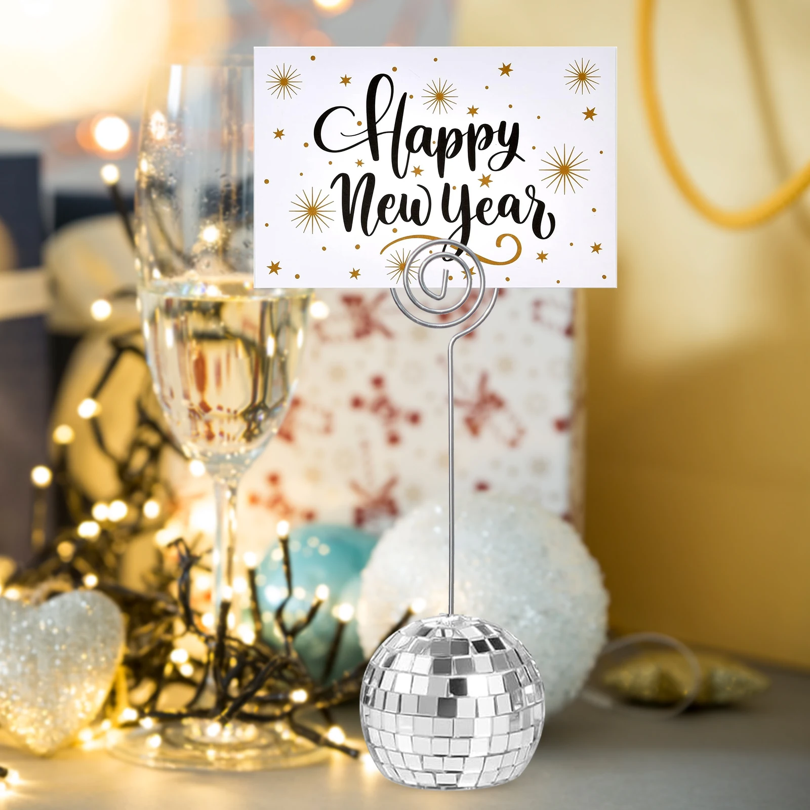 3pcs Disco Ball Table Number Holder With Swirl Wire Card Stand Silver Table Number Stand Name Card Photo Picture Holder